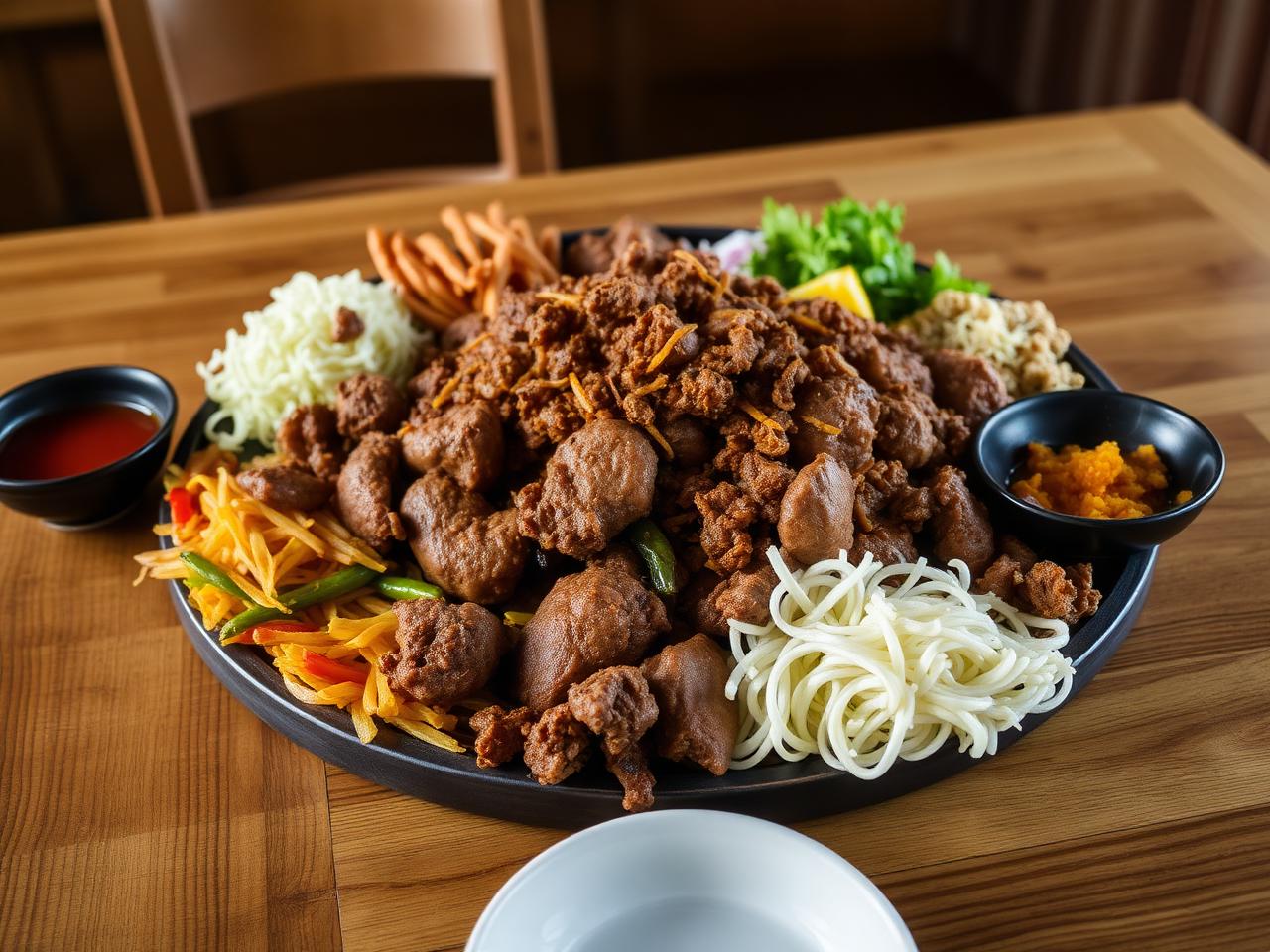 Family-sized kottu platter shared at the table